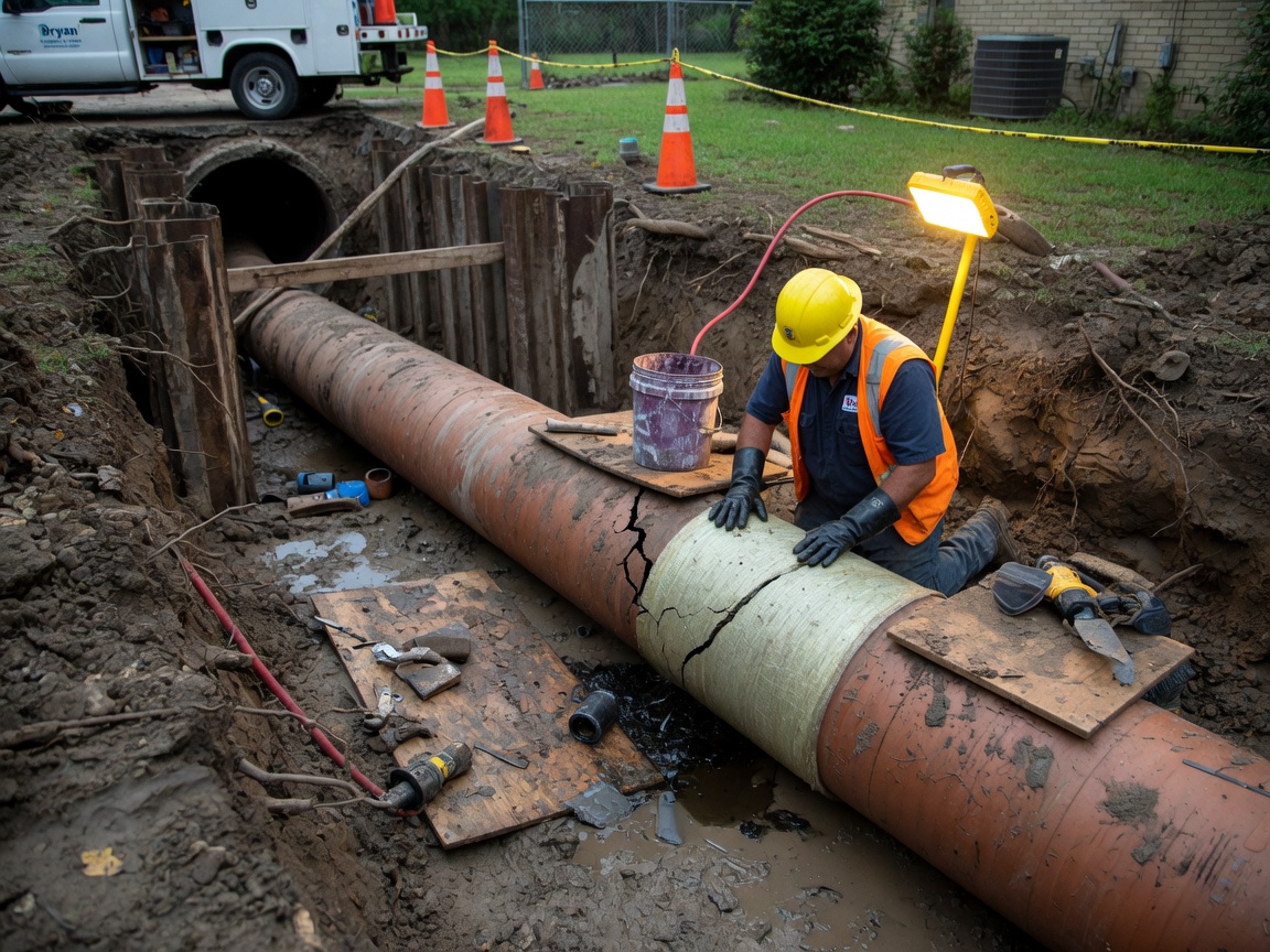 Cracked Sewer Pipe Repair in Bryan, TX